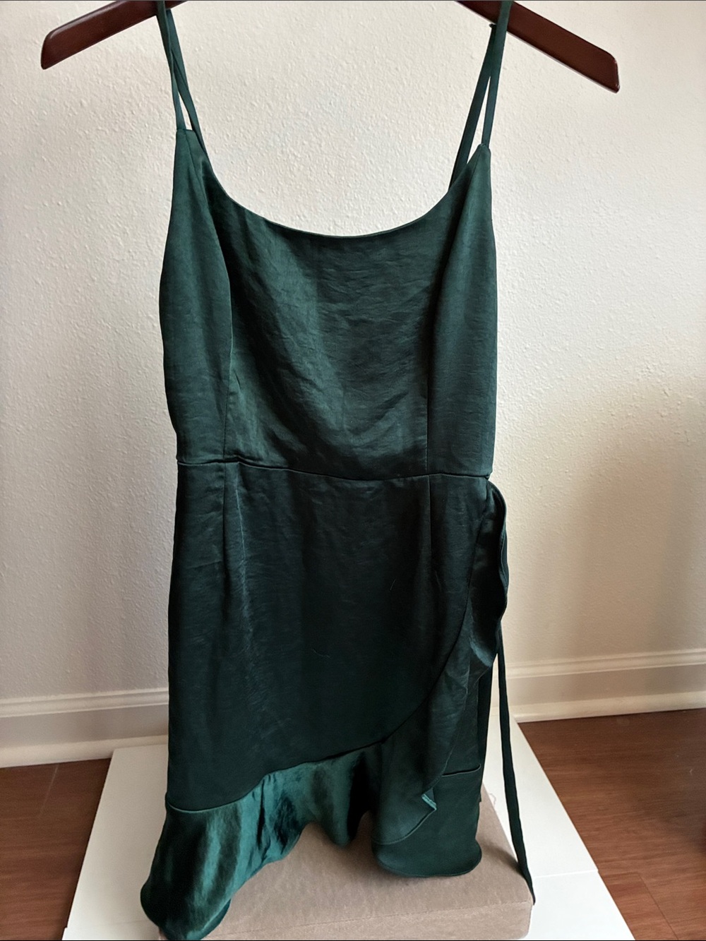 wild fable Forest Green Satin Mini Slip Dress with Side Tie